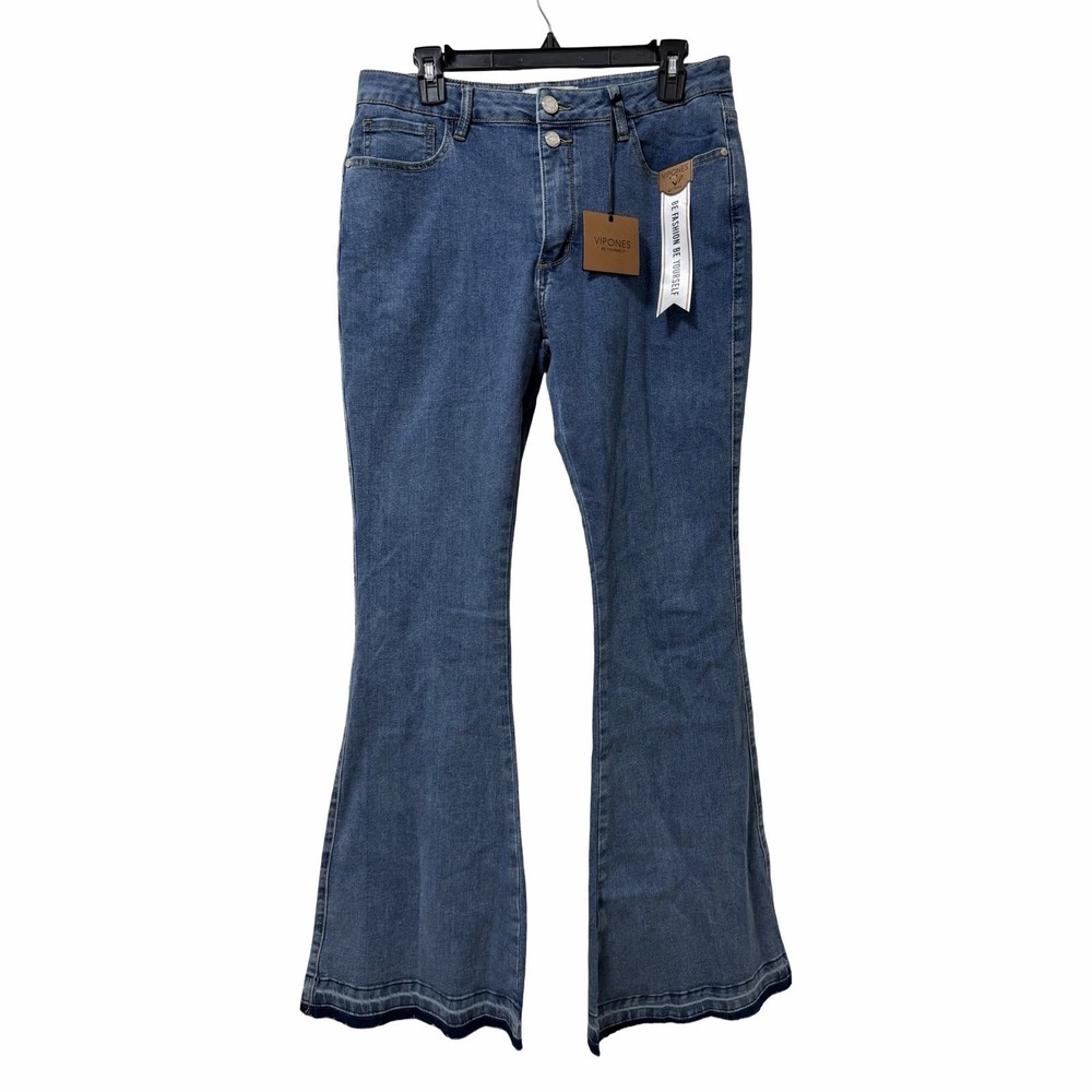 Vipones Womens High Rise Flare Jeans Size 14 Blue Medium Wash Boho Festival NEW